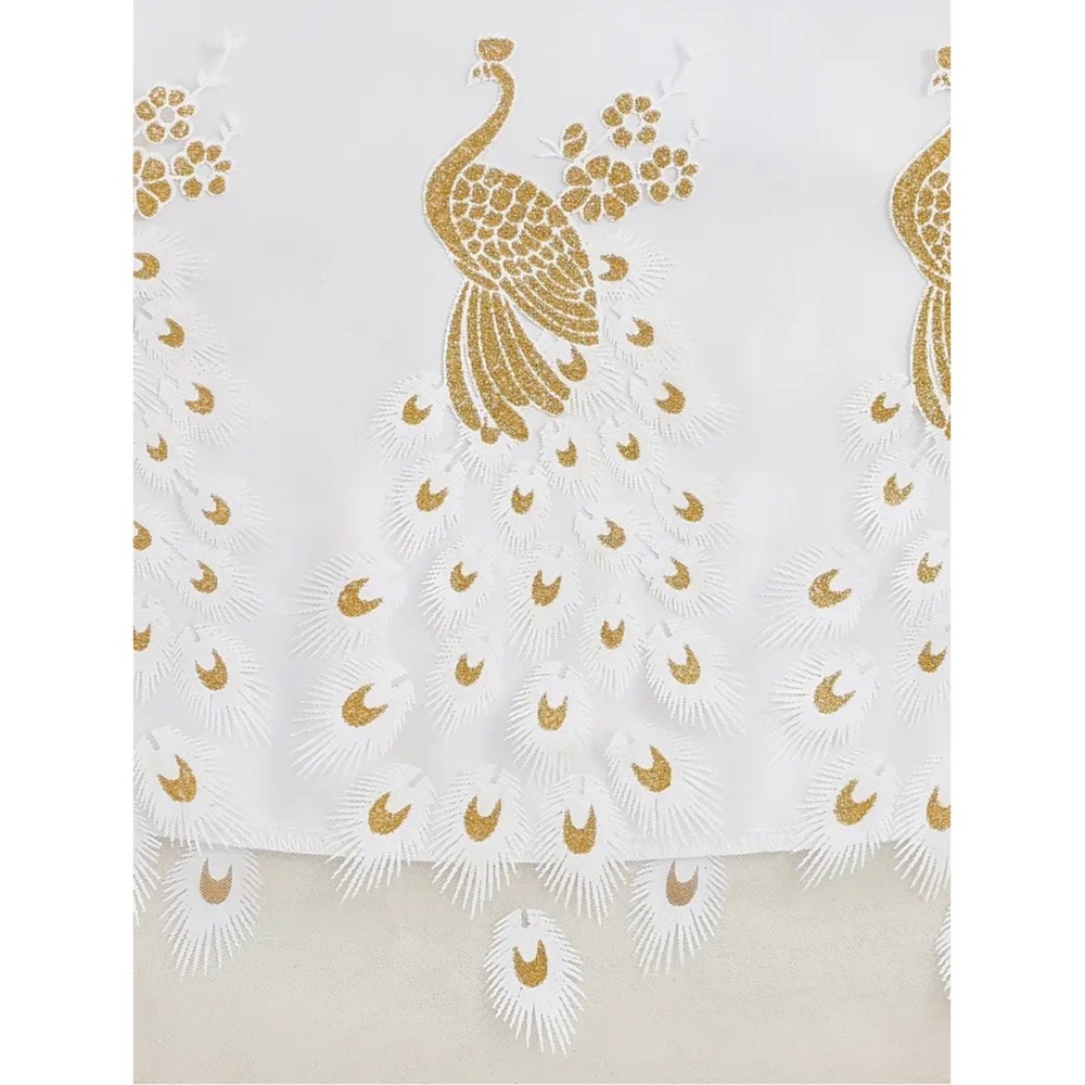 Golden Peacock Printed Lapel White Dress (4Y) - Picture 6 of 13